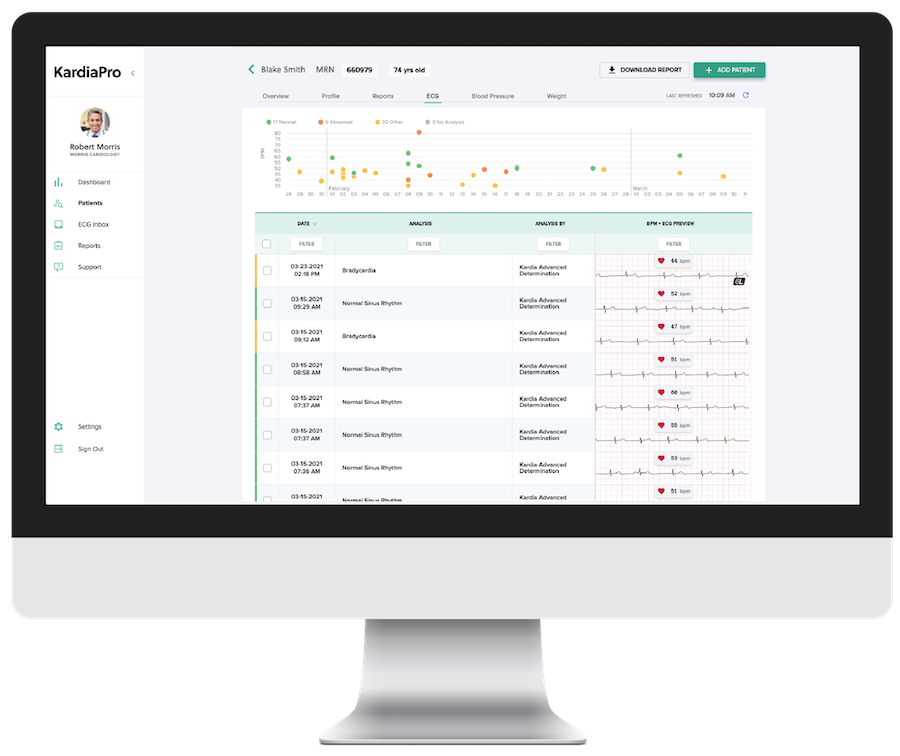 KardiaPro Remote Patient Monitoring Dashboard on monitor